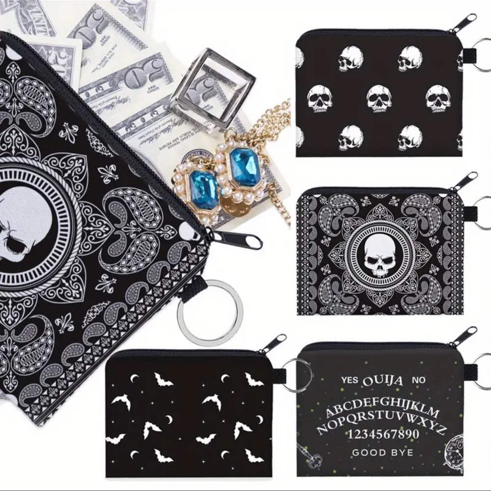 Black and White Skull Print Pouch Set 4 pack